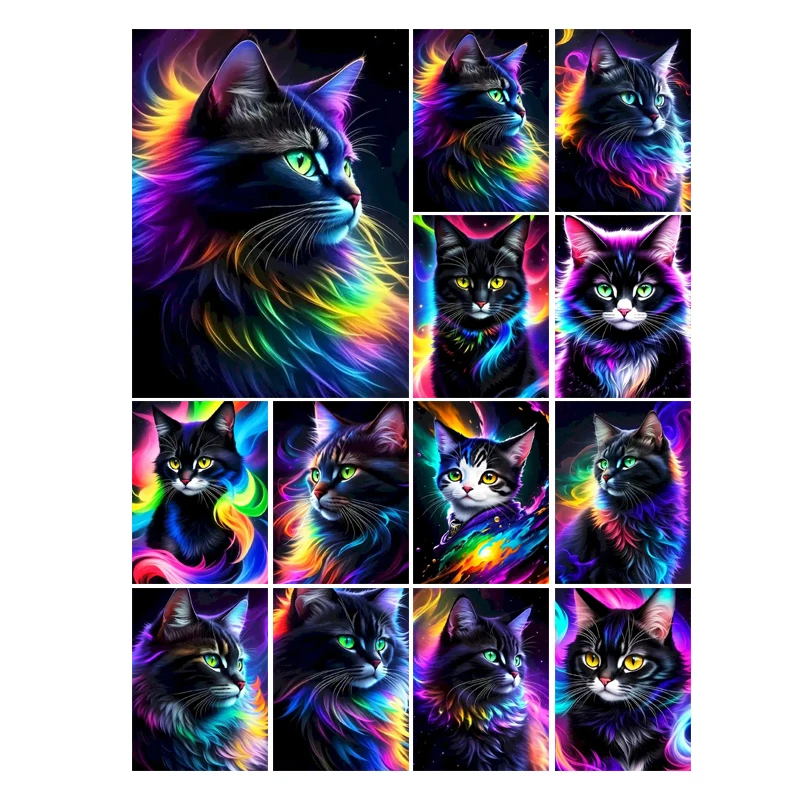 

Diamond Painting Black Cat Drawing On Canvas HandPainted Art Gift DIY Pictures By Diamond Animal Kits Home Decor