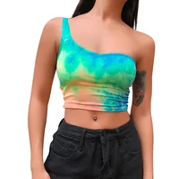 

Wholesale One Shoulder Tie Dye Wrapped Chest Crop Tube Top For Women