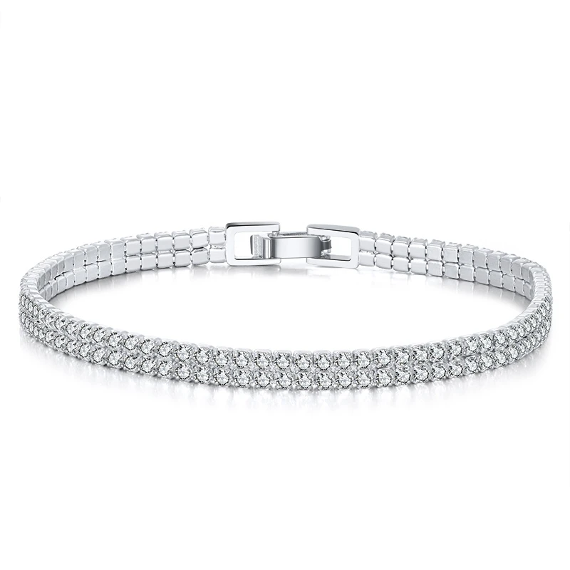 RINNTIN SB118 Women's 4mm Width 6.5 7 7.5 Inches Sparkling 925 Sterling Silver 2 Rows White Cubic Zirconia  Tennis Bracelet