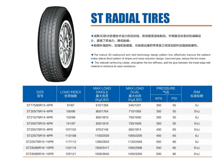 
Chinese tire factory supply ST175/80R13 ST tire 