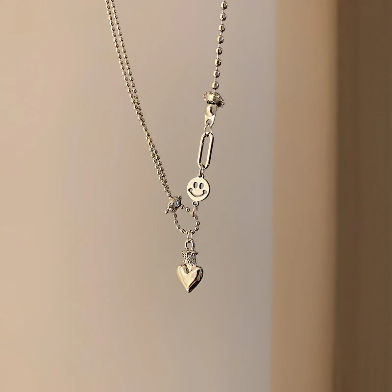 

fashion smile face pendant bling heart necklace