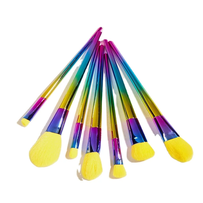 

Private label ZNYBEAUTY 7pcs makeup brush set with premium soft synthetic hair rainbow plastic handle wholesale price, Colorful