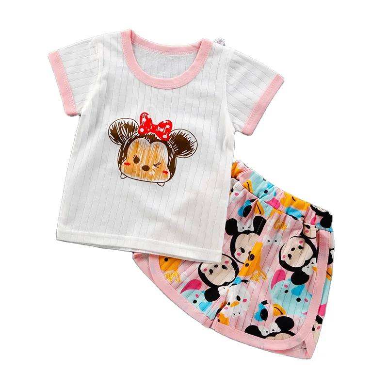 

Kids Short Sleeve Carton Printing Cotton Children Clothes Home Wear Suits