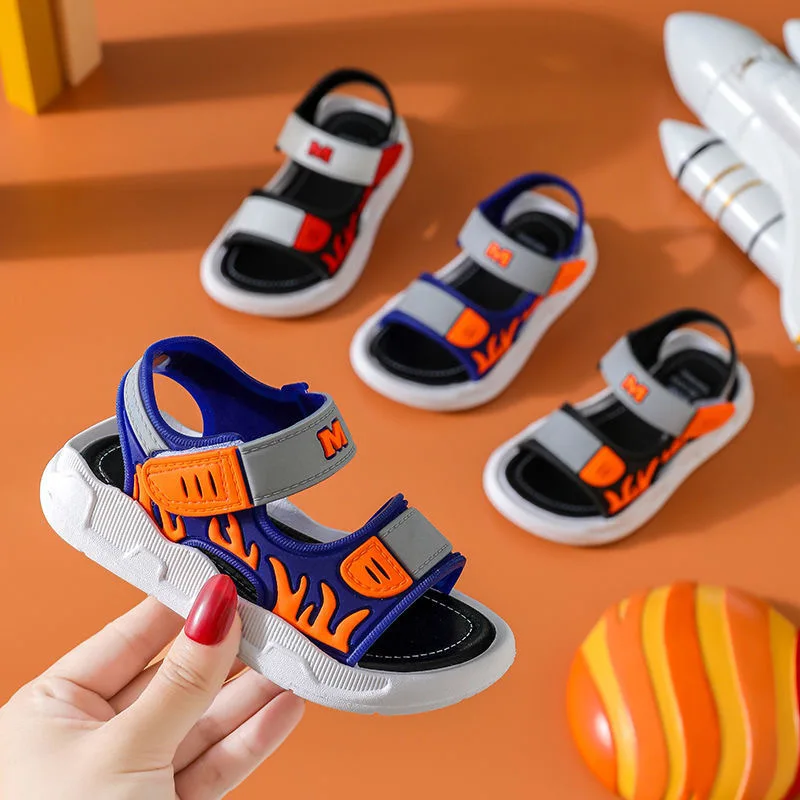 

2021 Summer New Boys Sandals Wear-resistant Fashion Beach Soft Bottom Non-slip Light Shoes Breathable Leisure Beach Sandals, Grey/red/blue
