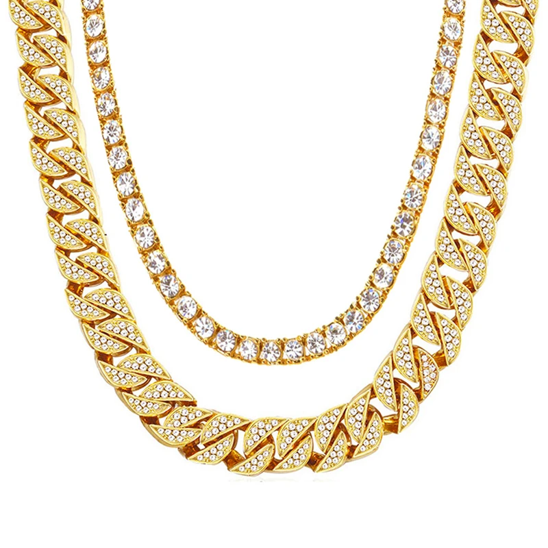 

Wholesale Hip Hop Necklace Iced Out Gold Chain Men Diamond Jewelry Gold Plated Necklace Cuban Chain For Men Women