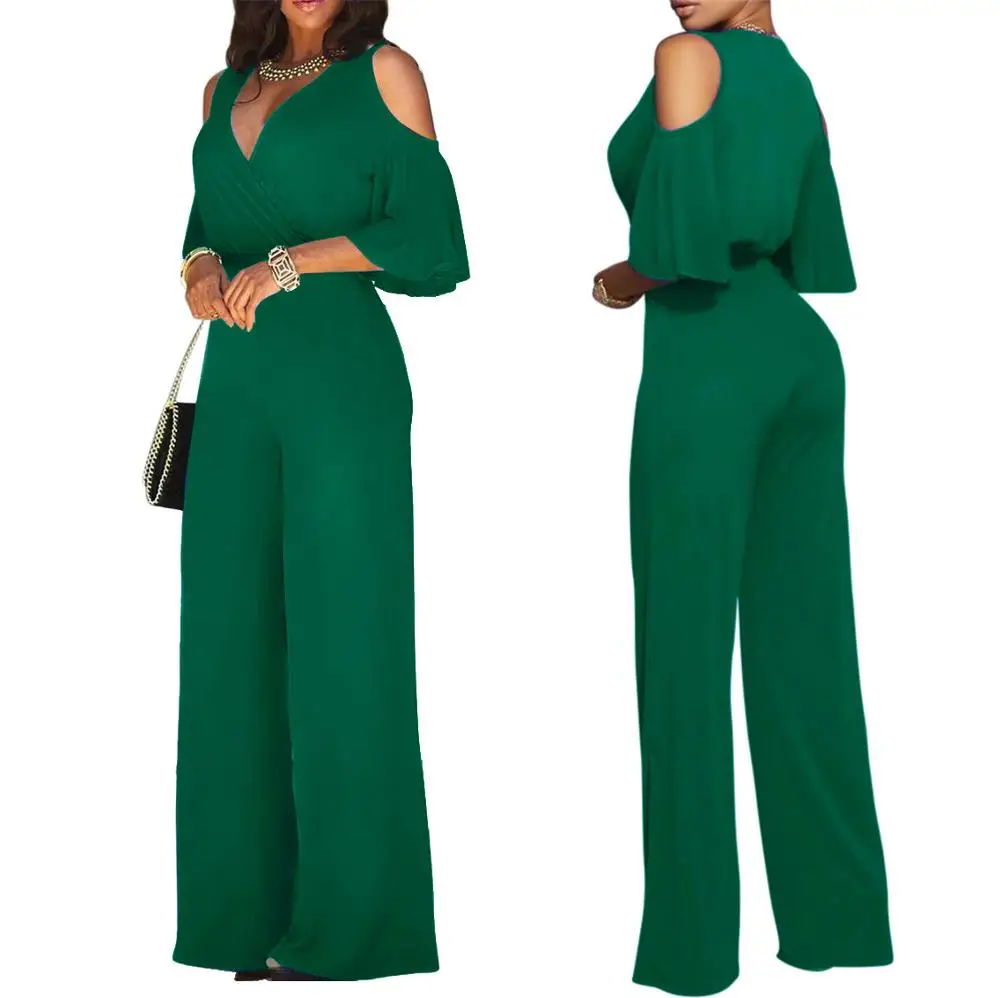 

5 colors v neck cut out sleeve design one piece jumpsuit woman