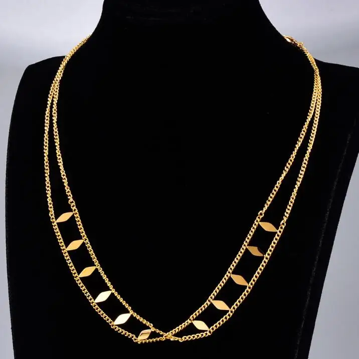 

Simple 316L Stainless Steel 18K Gold Rhombus Sequin Wide Necklace Double Layers Sequin Chain Choker Clavicle Necklace