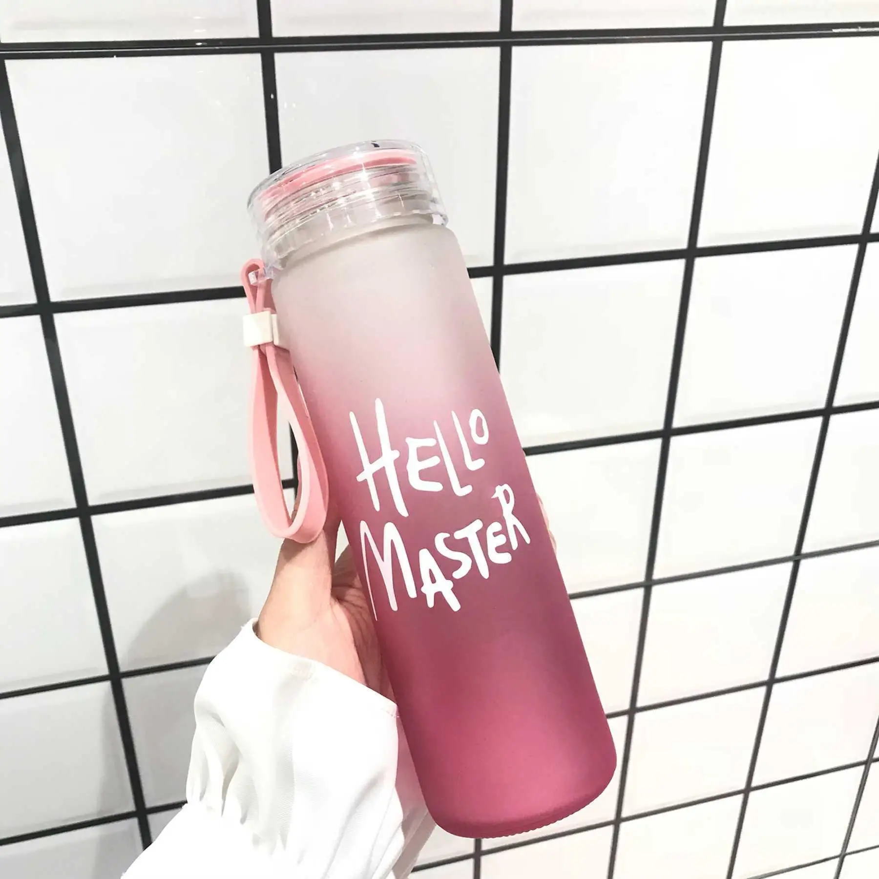 

shoutao customized 400ml botellas para agua Cheap Unbreakable Custom Frosted Glass Water Bottle For Water With Rope