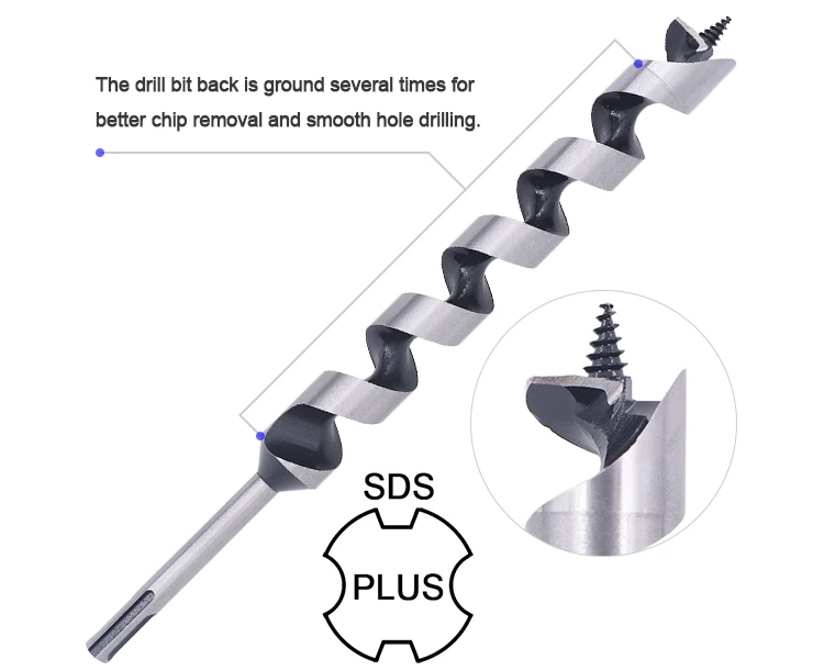 Titanium Coating SDS Plus Shank Single Flute Wood Auger Drill Bit for Wood Drilling