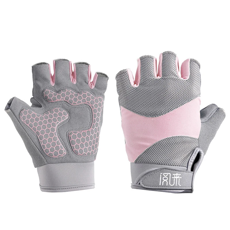 

Anti-slip bike gloves silicone gel shock absorber breathable half finger cycling gloves, Pink+grey+blue