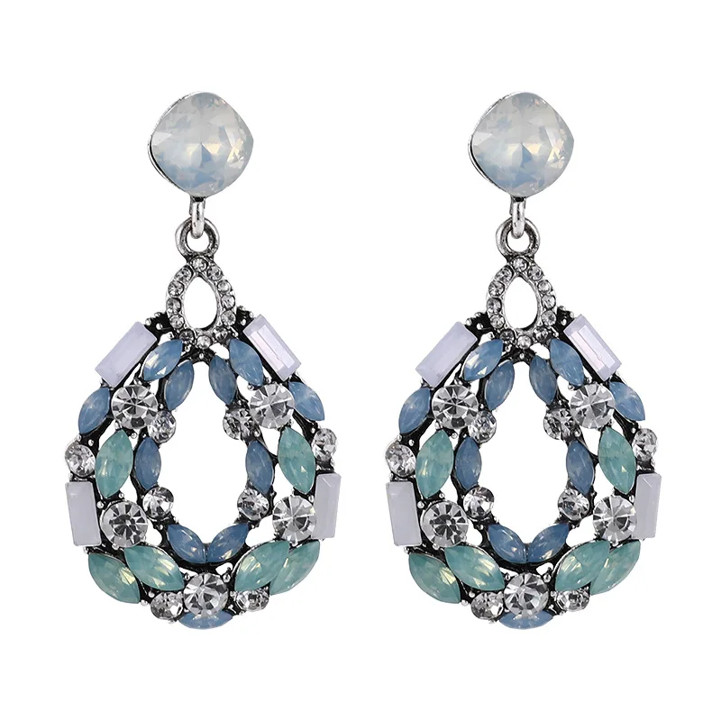 

Crystal Floral Drops Earrings Elegant Banquet Party Jewelry Luxury Bohemia Dangle Earrings for Women Oval Pendant Bling earring