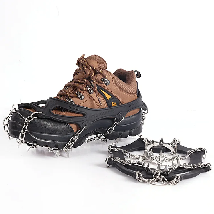 

Hot Sale Ice Snow Crampons Climbing Anti-Slip Gripper Boots Cover Spike Cleats Snow Skid Shoe Cover 19 Teeth Crampons, Orange, black