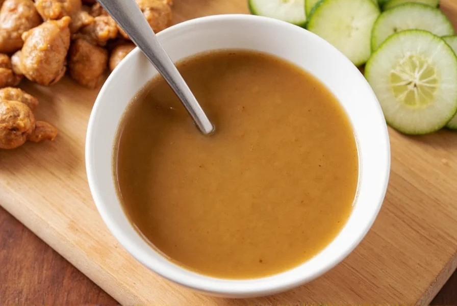 Homemade Benihana ginger sauce in a glass bowl with fresh ginger root and soy sauce ingredients