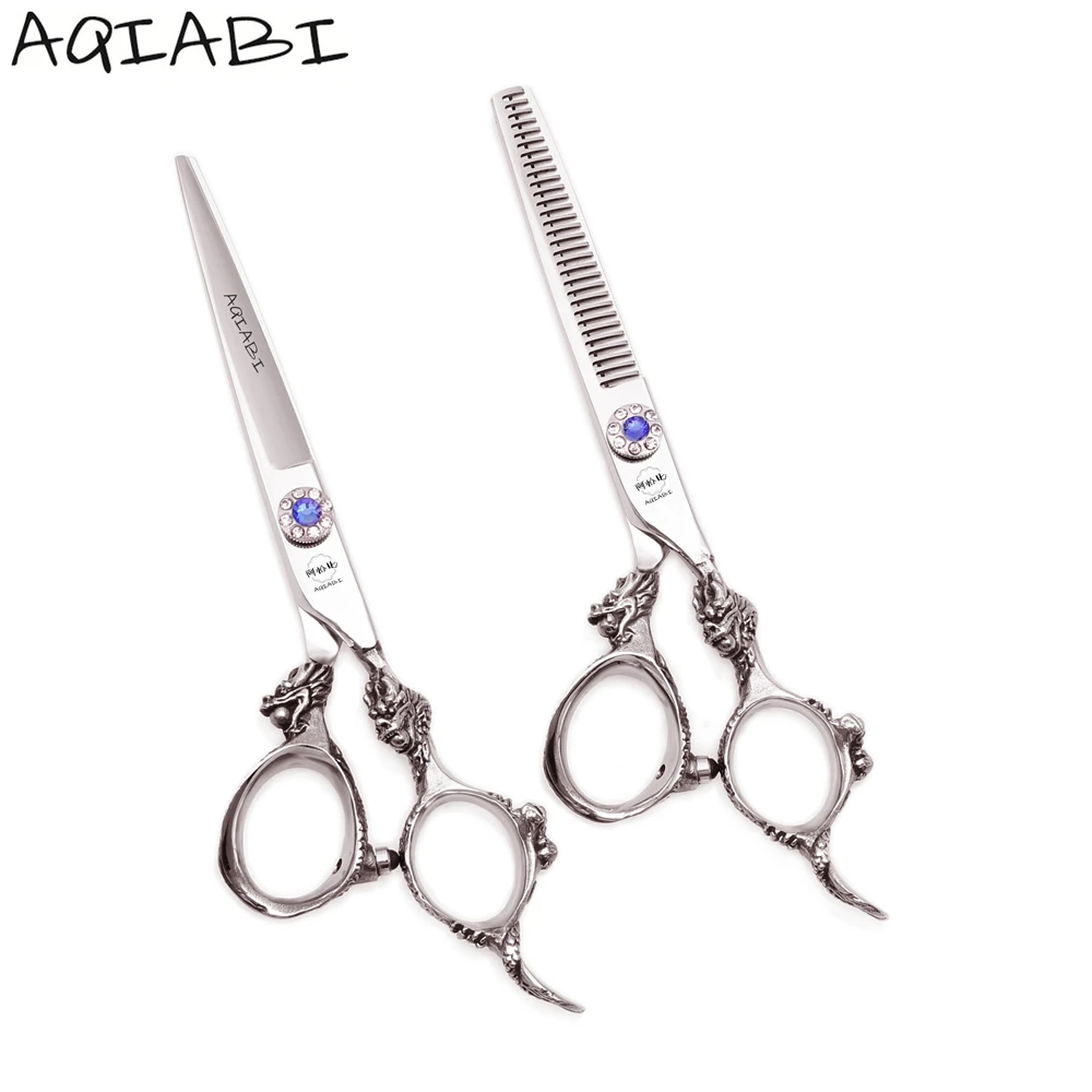 

Thinning Scissors 5.5'' 6" AQIABI JP Stainless Hair Cutting Scissors Barber Shears Shiny Big Dragon Handle A9004, Silver