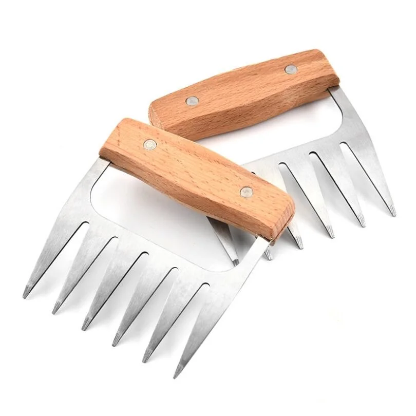 

BBQ Claw Shredding Forks Meat Shredder Pulled Pork Shredder Claws Stainless Steel BBQ Meat Claws with Wooden Handle, Black