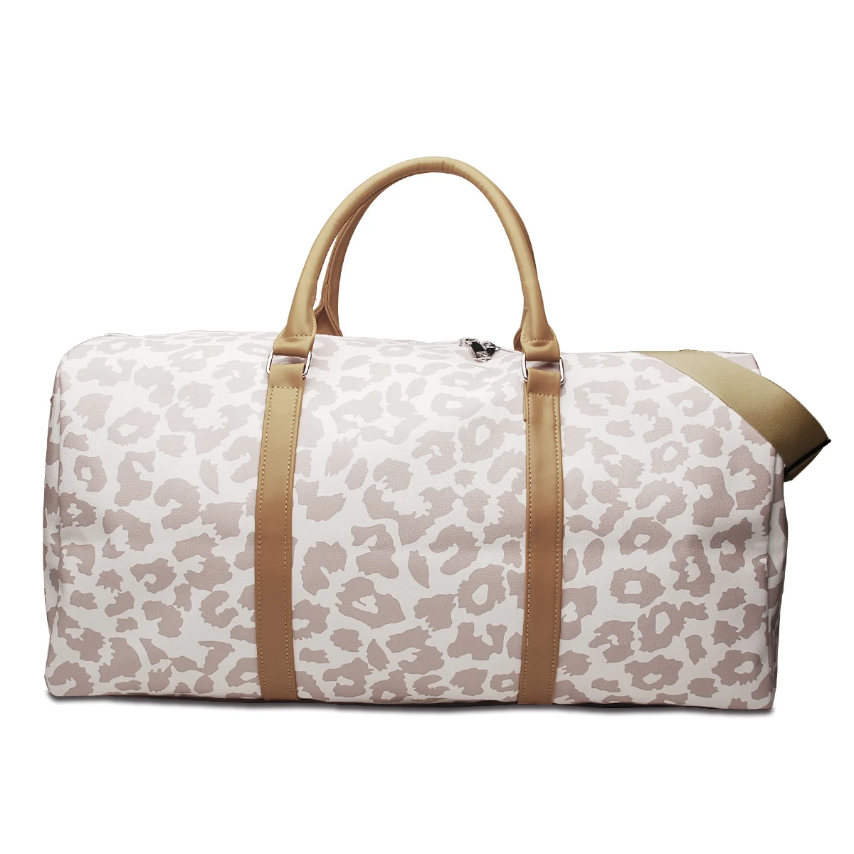 

DOMIL Leopard Cow Print Monogrammed PU Travel Duffle Weekender Overnight Shopping Beach Tote Bag with Shoulder Strap, As pictures