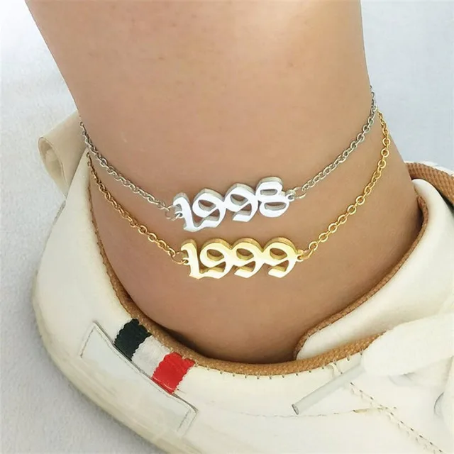 

Customized Stainless Steel Vintage Initial Ankle Bracelet Leg Chain Boho Foot Jewerly Birth Year Anklet For Women, Picture showed