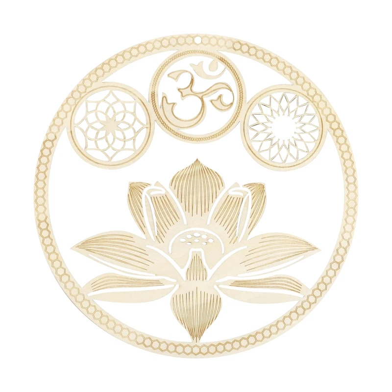 Tailai 8IN Lotus Meditation Chakra Wooden Wall Art Yoga Decor Spiritual Gift Wooden Sacred Geometry Laser Cut Crystal Grid Board