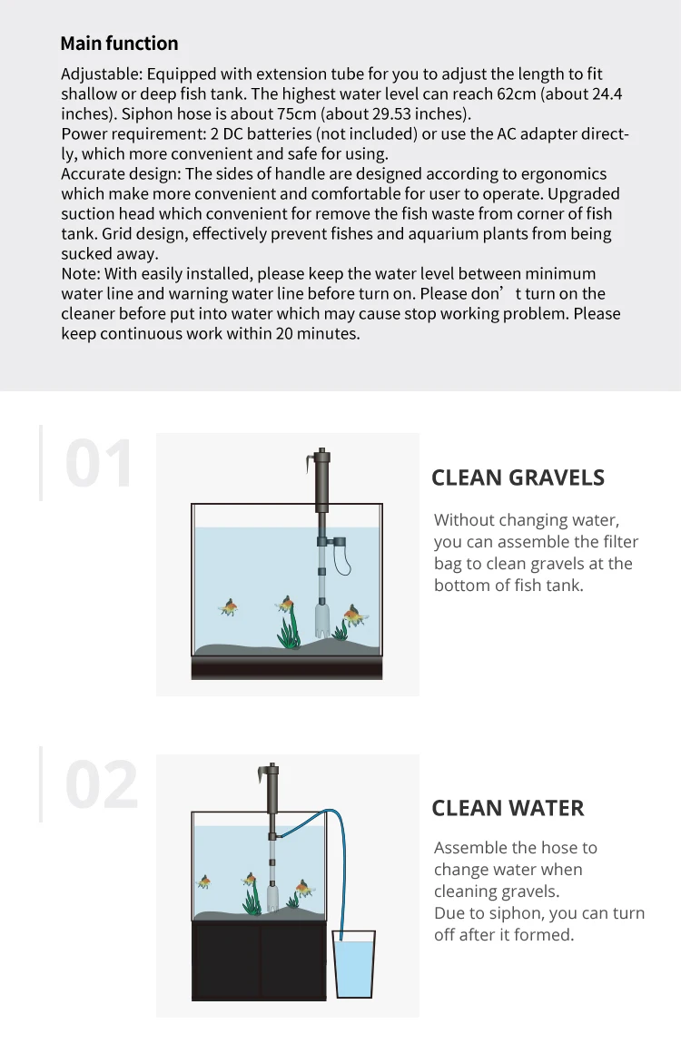 Ilonda Electric Aquarium Fish Tank Gravel Cleaner,Siphon Water Changer