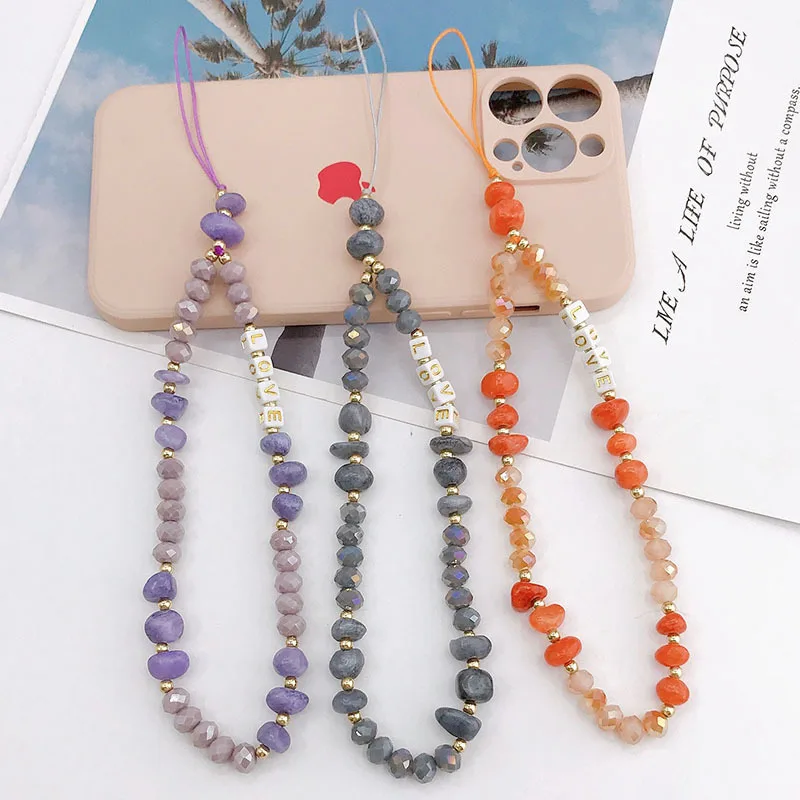 

Wholesale Bling Purple Orange Crystal Beads Hand Wrist Lanyard Strap String for Cell Phone Camera Purse