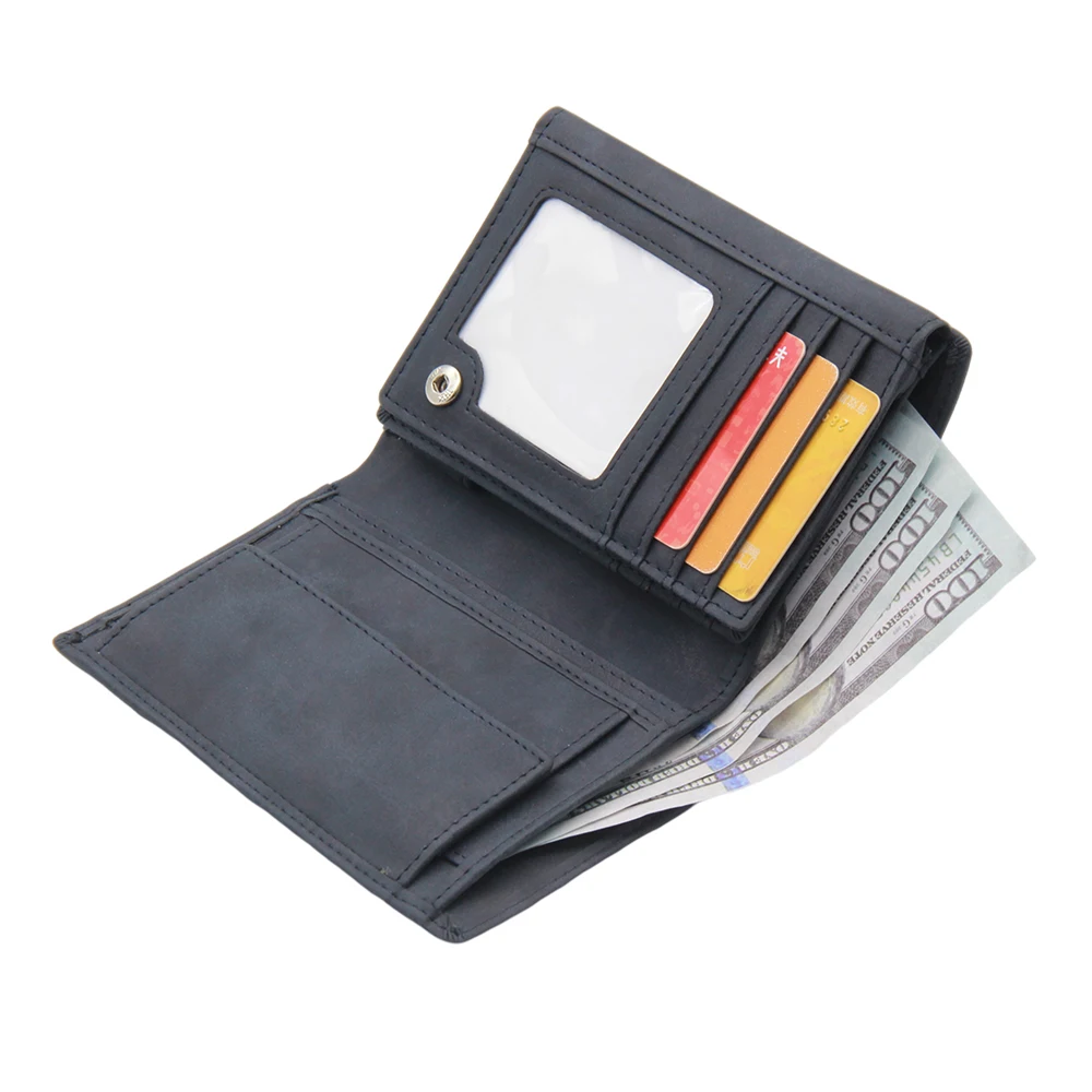 

Large men's vertical trifold wallet with coin compartment RFID protection eco pu leather, Black, or any leather colors