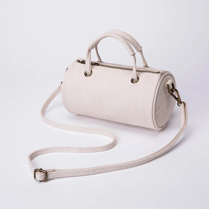 

Personality Fashion Long Strap Design Cylinder Shoulder Bag Simple Pillow Shaped Canvas Cotton Handbags, Customizable