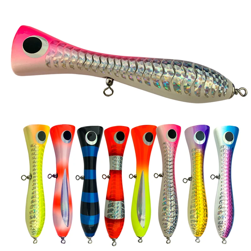 

106# Wood Lure Around 120g 1PCS sea Wood Fishing Big Popper Pencil long shot Lure hook baits 120g/25cm, 8 colors