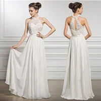

Women's Chiffon Dress Lace Halter Neck Sleeveless Wedding Party Long Maxi Dresses (Extra Large, White)