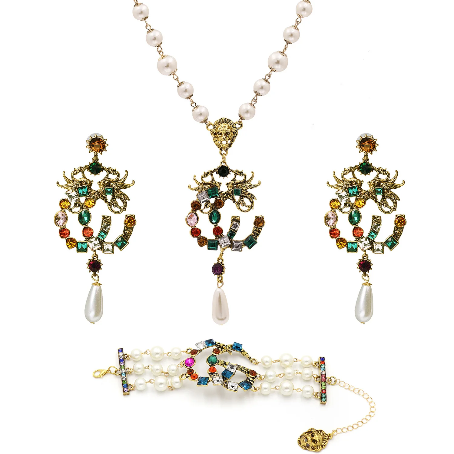 

Retro G necklace Bronzed necklace bracelet and earring set