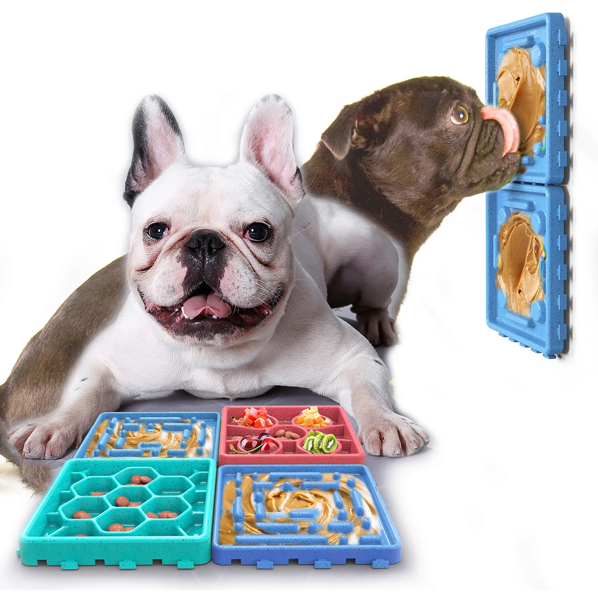 

The most pop pet slow bowl for dog Multifunctional Detachable square Dog Lick mat slow feeder dog bowls, Coffee/blue/green