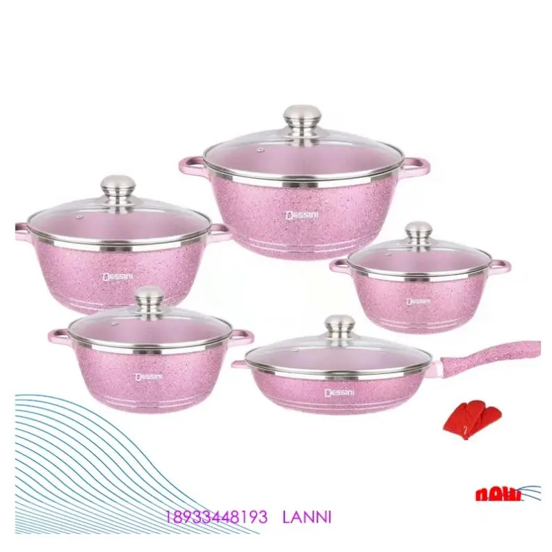 

hot sales with high quality 12pcs DESSINI die casting non-stick non stick aluminum cookware set, Red/green/pink/purple