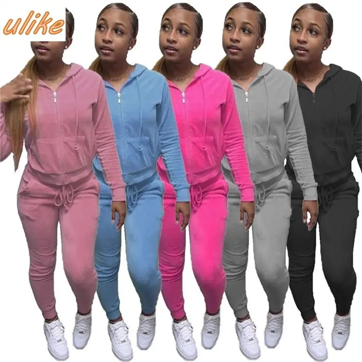 

Hot Selling Fall Fashion Casual Autumn V Neck Solid ColorWomen Clothes Two Piece Set Women Clothing