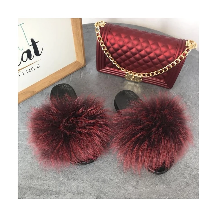 

Chinese Factory Chinese Fake Hair Two-piece Ladies Slippers With Ladies Bag