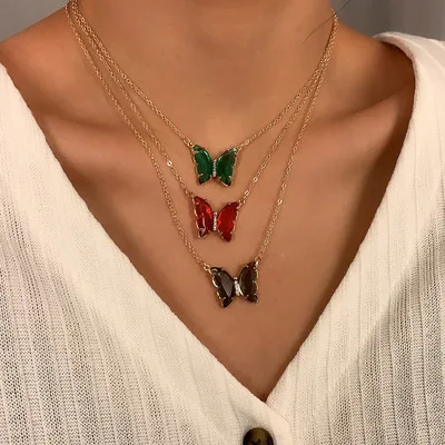 

HOVANCI New INS Trendy Women Jewelry Red Butterfly Necklaces Cubic Zirconia Butterfly Pendant Necklaces