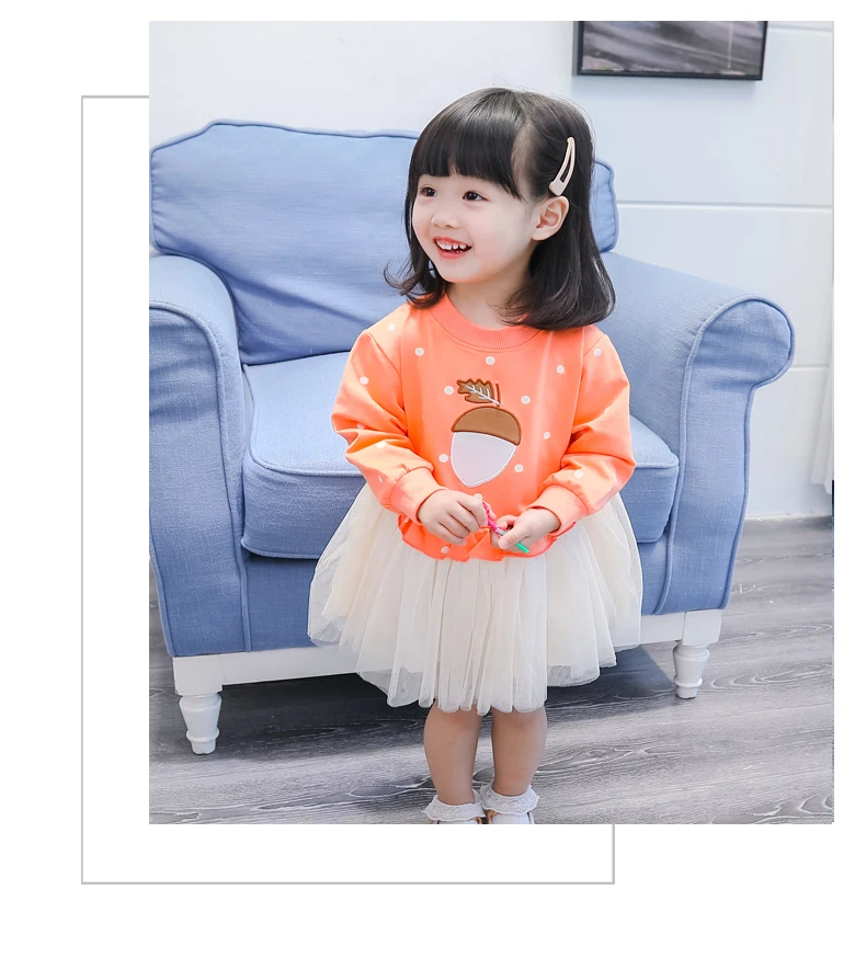 

Spring Autumn Korean Style Sweet Kids Girls Cotton Long Sleeve Mesh Fluffy One-piece Dress