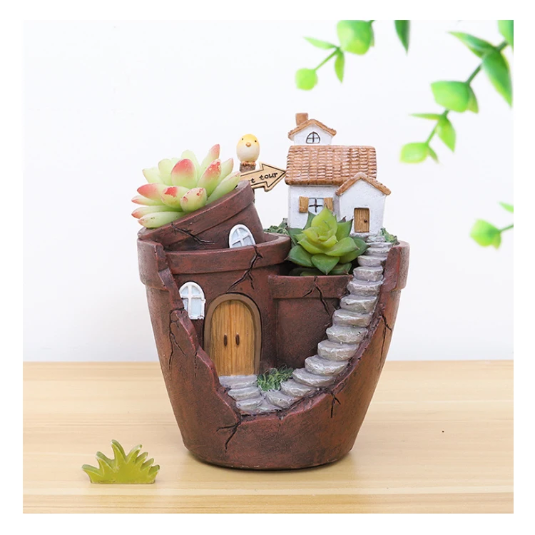 

Bonsai Green Plants Resin Pot with a Hole for Succulent Herb Flower Planter, Brown