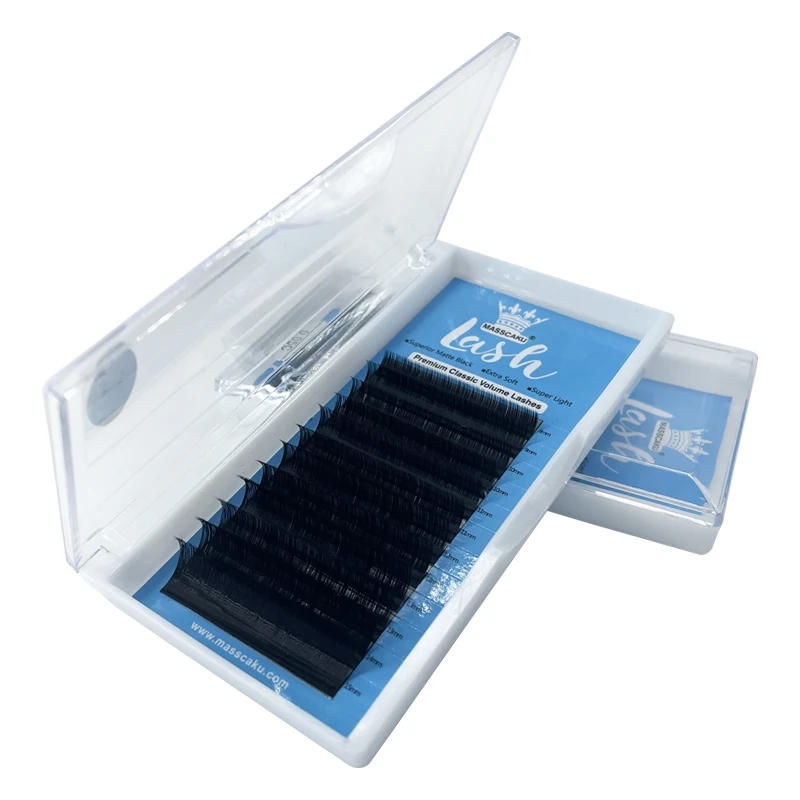 

MASSCAKU Top Sale Competitive Price High Quality 20 Rows 12mm 13mm 15mm Flat Eyelash Extensions, Black