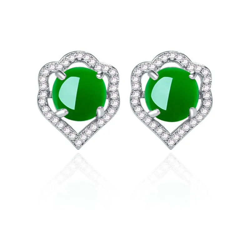 

Jade Heart Ear studs Green Fashion Jewelry Natural Women Chalcedony Amulet Earring Gifts 925 Silver