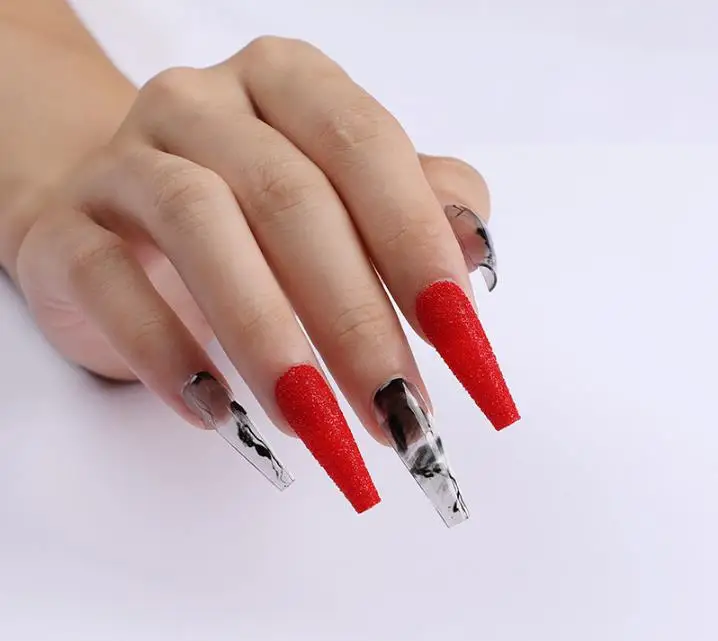 

24Pcs Hot Selling Nail Paste Black Red Long Ballet Nail Ink Painting Wearable Removable Artificial Fingernails, 2 colors