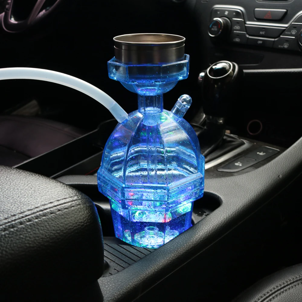 

wholesale new style travel shisha car custom logo chicha set sheesha transparent portable hookah cup with LED light, 12 colors