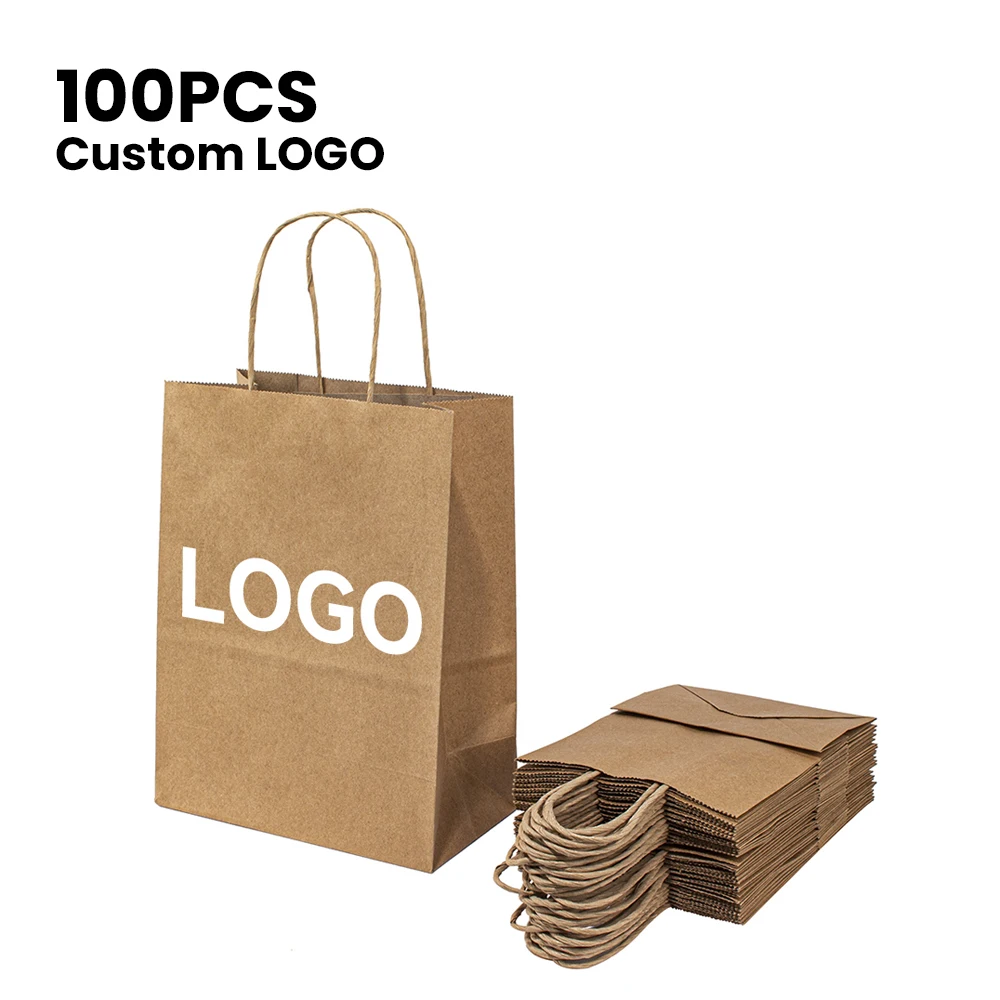 

Custom Brown White Kraft Paper Shopping Bag Wholesale Paper Bags with Handles Printed Your Own Logo