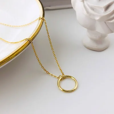 

Dainty Gold Plated Two Jump Hoop Circle Pendant Necklace Geometric Ring Necklace