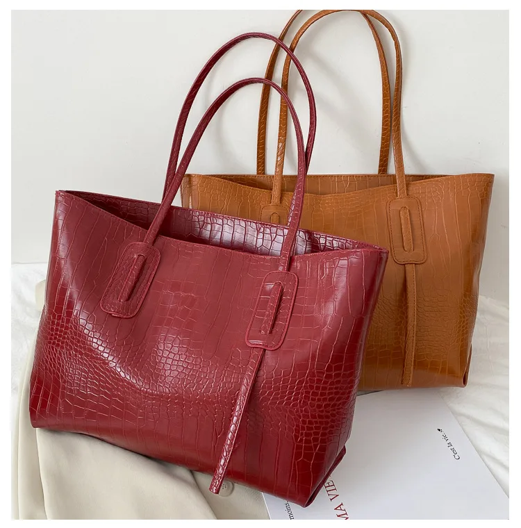 

2022 big size computer soft pu crocodile pattern blank ladies tote bag leather tote bags for women, Multi