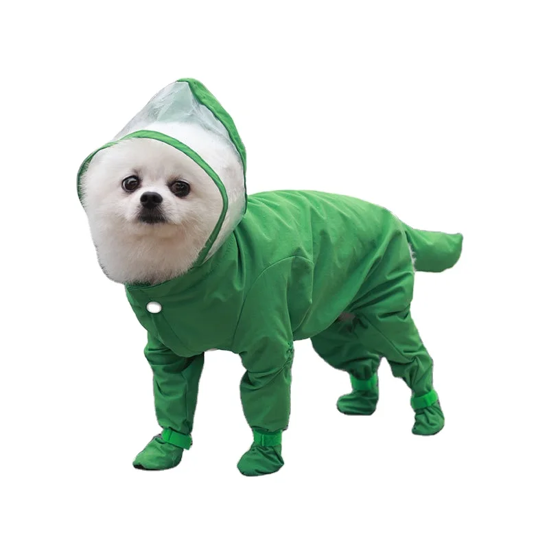 

2022 New Waterproof Fully Surrounded Pet Dog Raincoat with Dog Shoes Summer Cloth CLASSIC Solid Dog Rain Coat Coats & Jackets