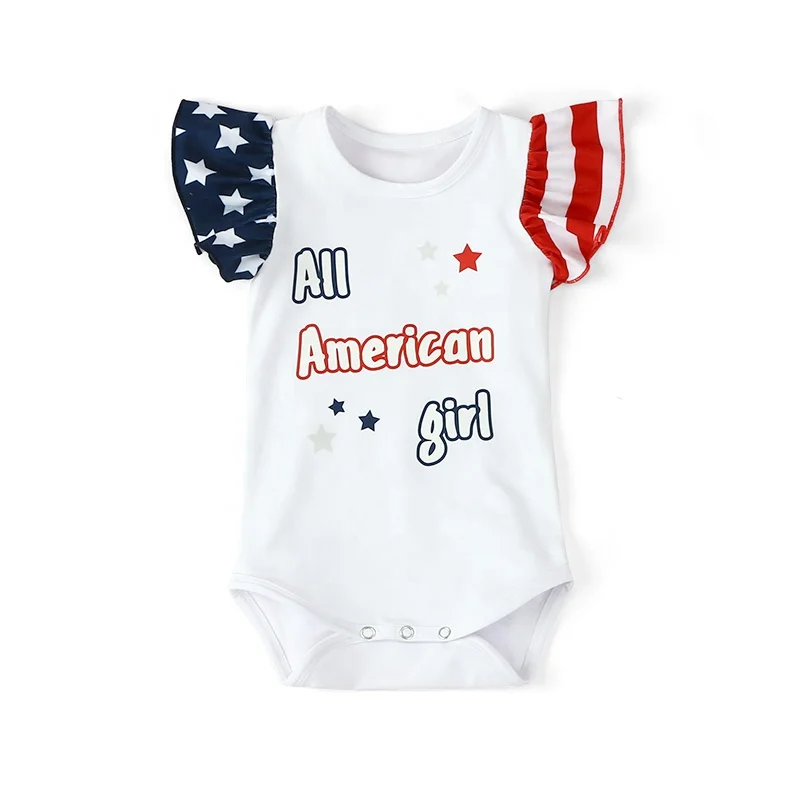 

4th of July Kid Dress Newborn Baby Girl Summer Romper Milk Silk Ruffled Bodysuit, Picture