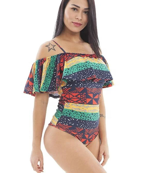 

Sexy Strip Swimwear Leaf-side Printed A one-piece swimsuit, As pic show