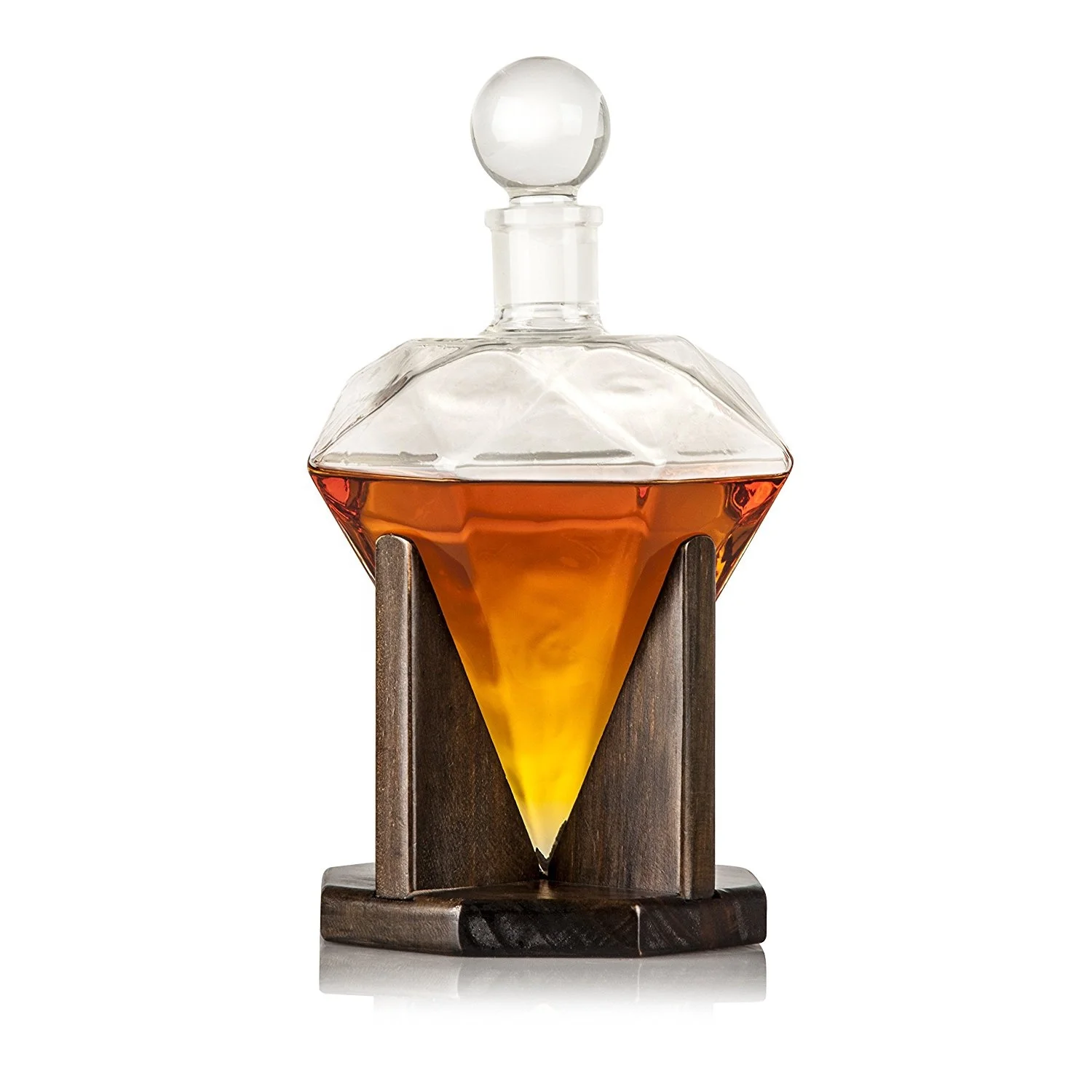

1000ml Unique Design Glass Diamond Whisky Decanter Set Sets with Wooden Base