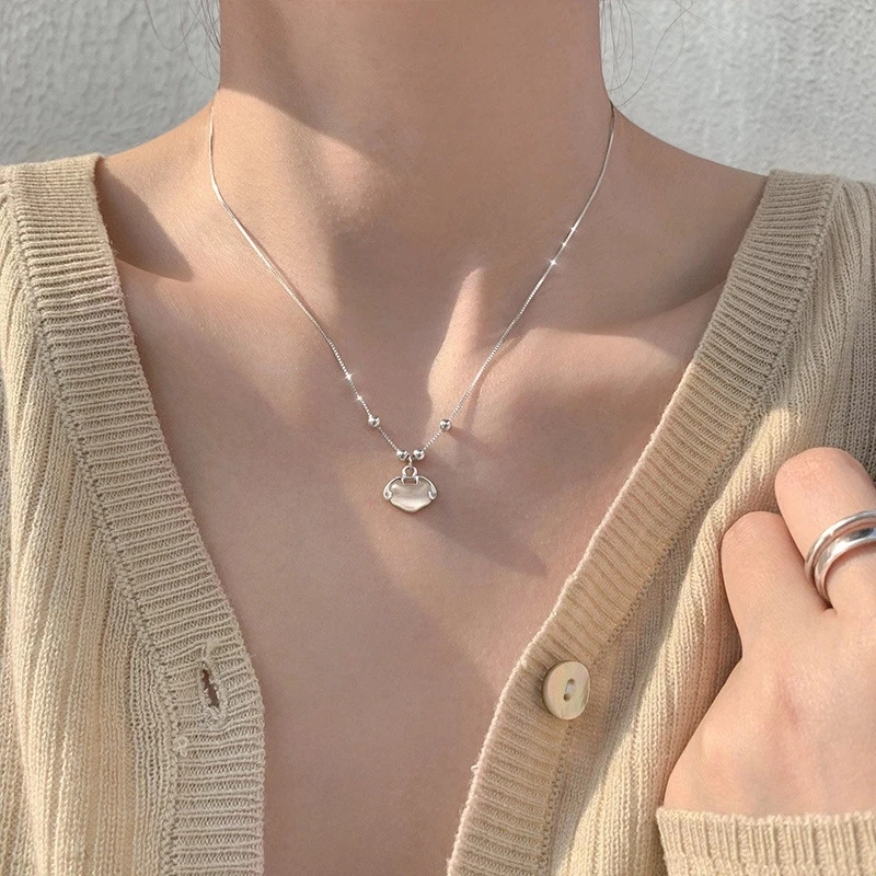 

925 sterling silver wishful lock pendant sweater necklace design female clavicle chain, Picture