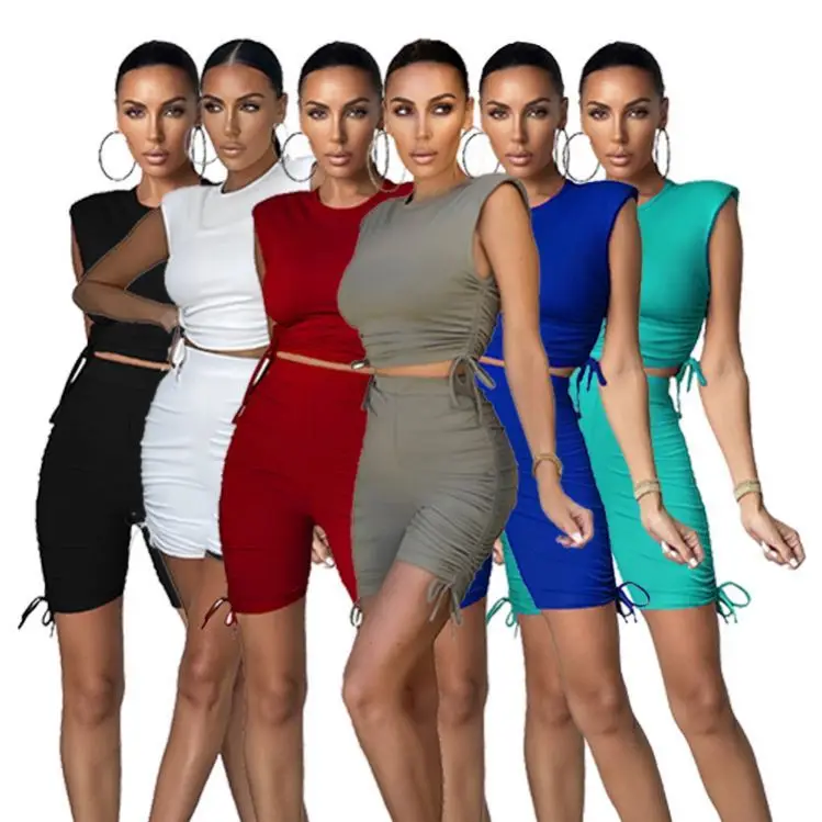 

MISSMOEN Best Seller Sleeveless Stacked Solid Women Clothes 2021 Summer Outfits 2 Piece Set Women