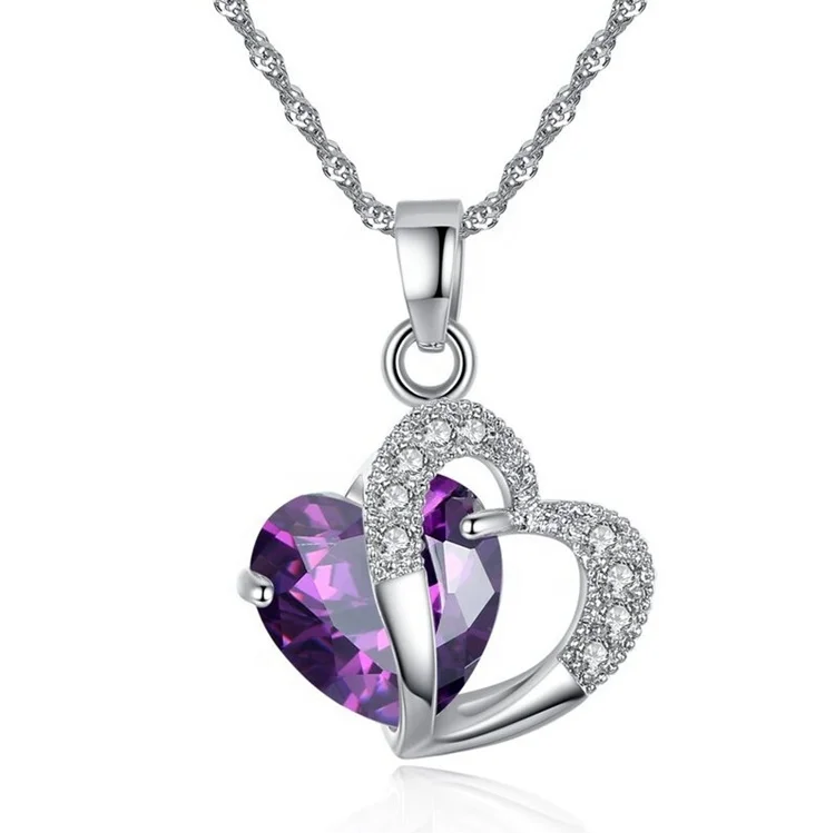 

Korean simple s925 silver amethyst crystal heart pendant necklace